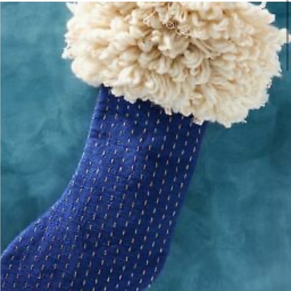 Faux Fur Blue Kantha stitch stocking - Picture 3 of 9